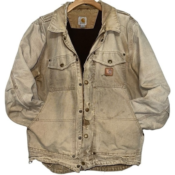 Carhartt Mens Size M Light Brown Sandstone Berwick Fleece Lined Destroyed Jacket